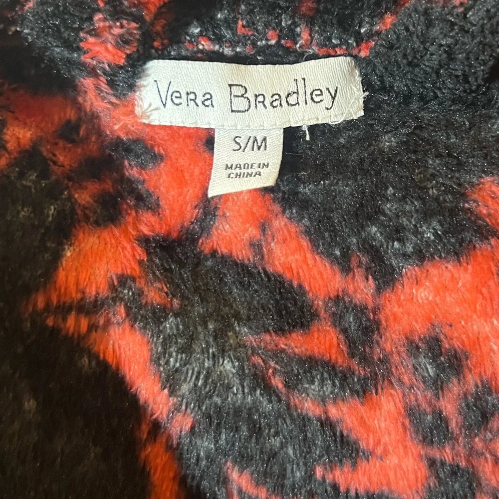 Vera Bradley hooded tie front red black floral robe red black women’s S/M belted